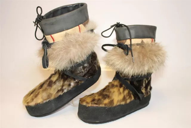 Womens 9 Calf Hair Leather Fluffy Winter Moccasin Ski Lodge Snow Boots