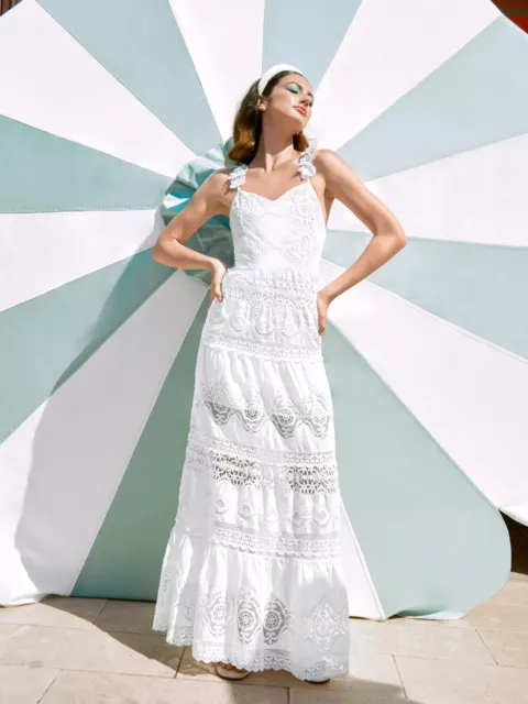 NWT $795 ALICE + OLIVIA Alora guipure lace embroidered cotton maxi dress 4