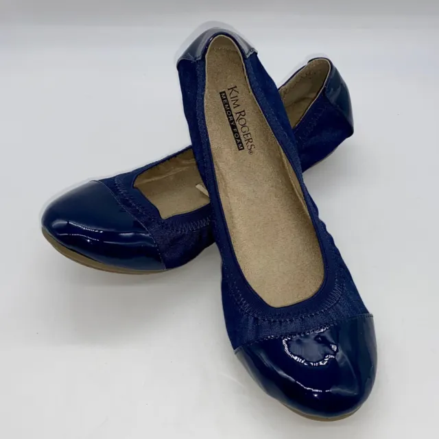 Kim Rogers Women’s Adabella Navy Blue Textile Shiny Toe Ballet Flats Size 7.5M