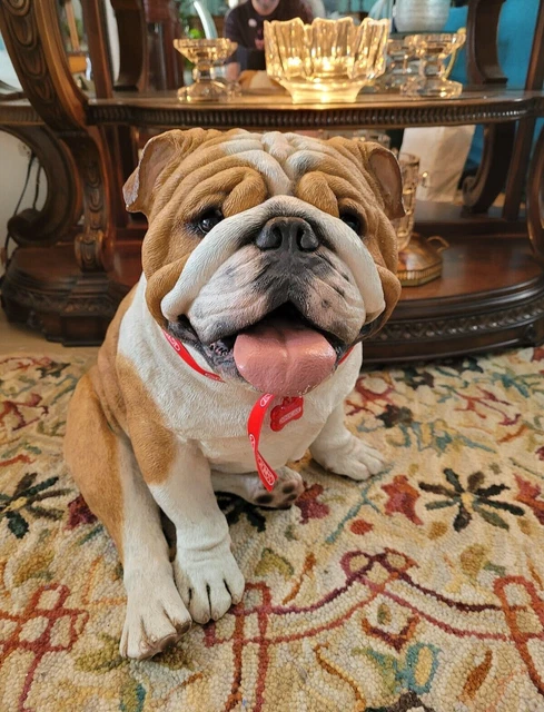 ~ 2001 Sandicast Ls915 Life-Size Large Fawn Sitting Bulldog Sculpture Figurine ~