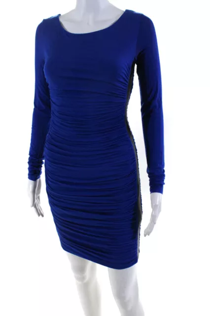 B44 Dressed by Bailey 44 Womens Scoop Neck Leather Trim Midi dress Blue Size S 2