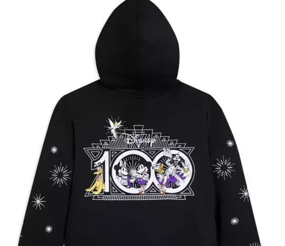 Disney Parks Disney100 Mickey & Friends Black  Zip Up Hoodie Women’s Size LARGE