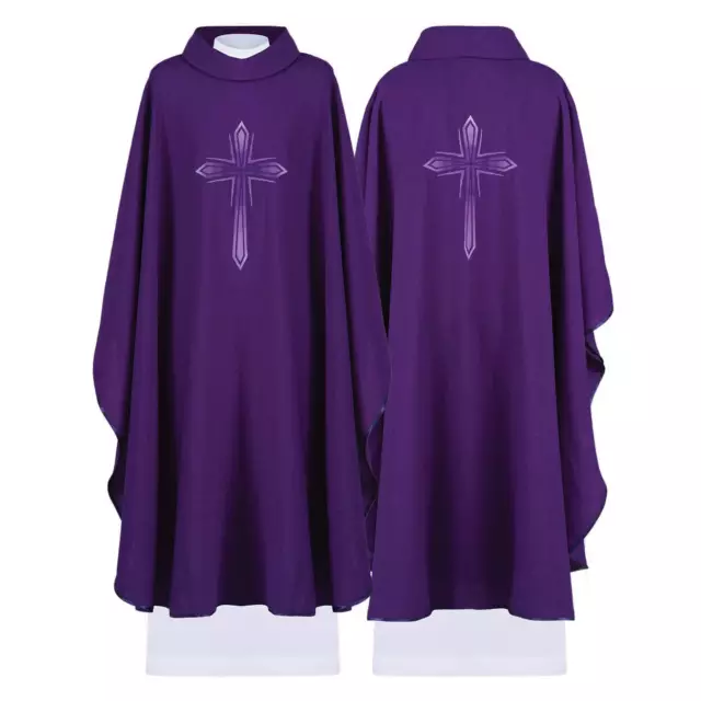 Purple Liturgical Priest Clergy Chasuble Vestment & Stole Embroidered Cross