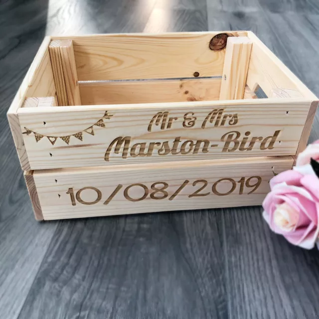 Personalised Wedding Crate Card Box Engraved Decoration Wooden