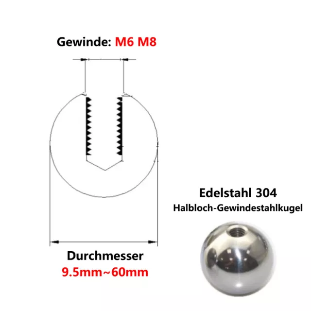 Edelstahl Stahlkugeln Mit Halbgewinde Kugellager Ø 9.5mm Bis 60mm丨M6 M8 Gewinde 2