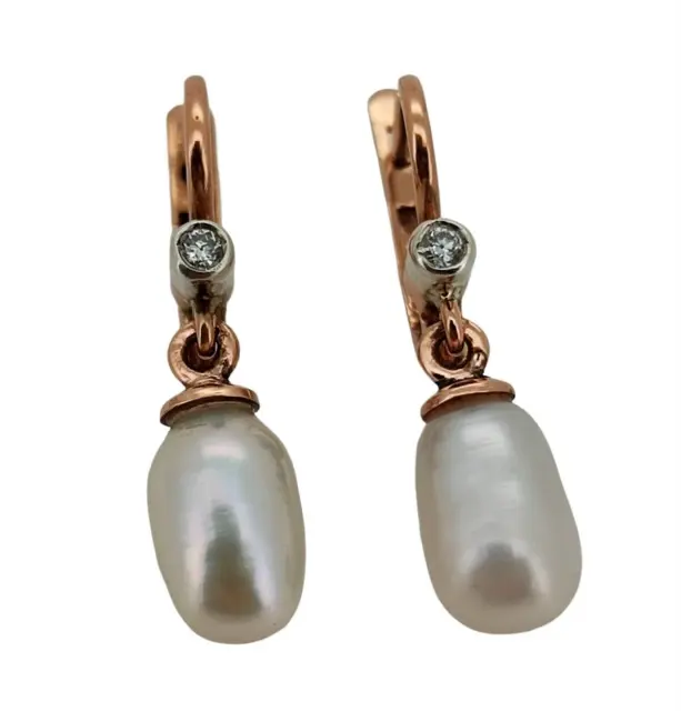 Faberge Antique Imperial RUSS Gold Earrings  with Pearl , 56 gold