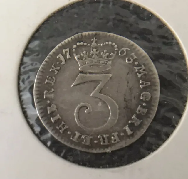 Great Britain King George Iii 1763 Threepence Coin .925 Silver - Free P+P