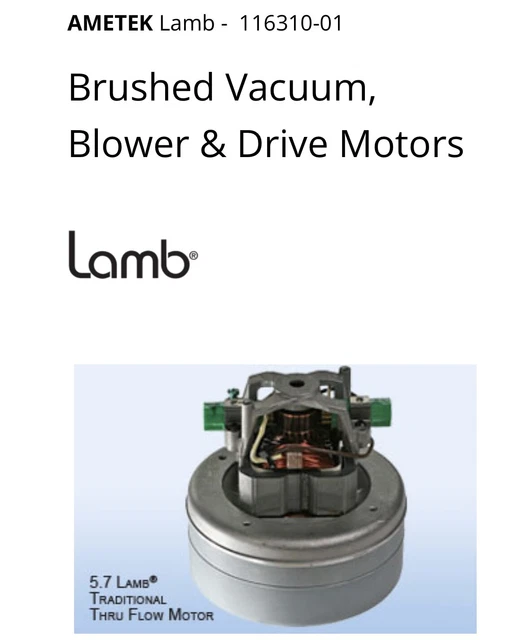 Ametek Lamb Brushed Vacuum Motor Model 116310-01
