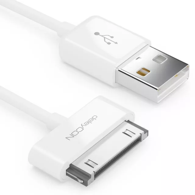 deleyCON 0,5m 30-Pin USB Kabel Dock Connector Sync- Lade- & Datenkabel Weiß