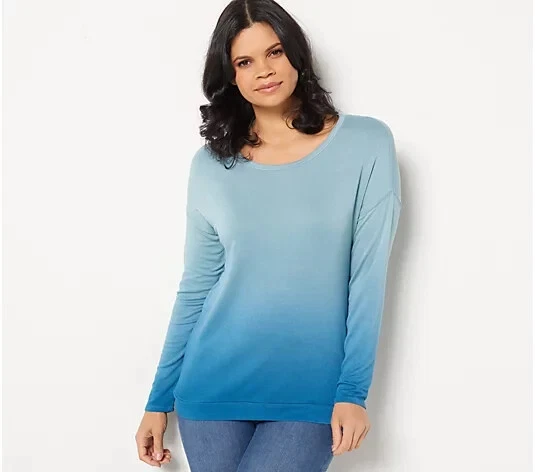 LAURIE FELT NEW $58 Dip Dye Long Sleeve Top Blue Small