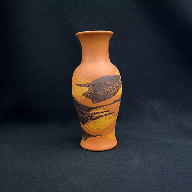 VTG Royal Haeger Orange Ceramic Vase Earth Wrap Lava Texture Orange/Brown/Yellow
