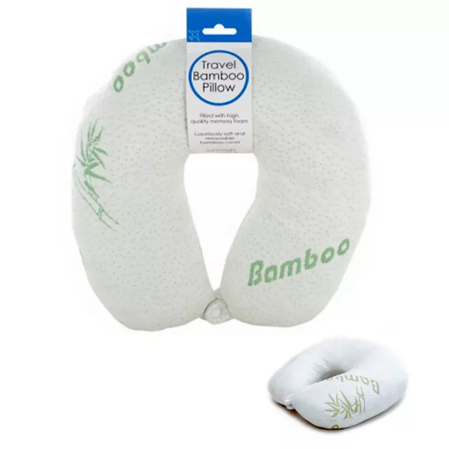 Travel Bamboo Pillow Memory Foam Neck Support Comfort Rest Airplane U Shaped