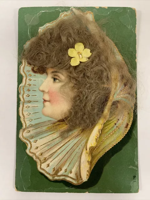 Vintage Antique early 1900s woman with doll hair postcard unused Germany