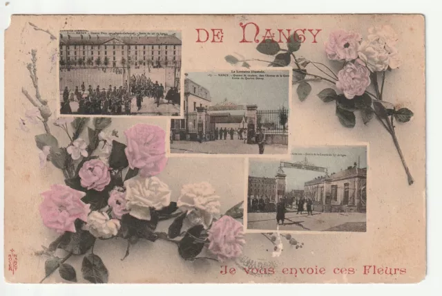 NANCY - CPA 54 - Carte Souvenir de Nancy - 3 vues et fleurs - usures