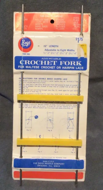 BOYE Vintage 12" Length ADJUSTABLE CROCHET FORK for MALTESE or HAIRPIN LACE W/pk