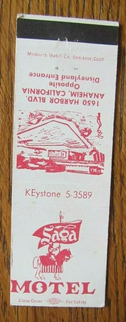 Knight On Matchbook Matchcover: Saga Motel (Anaheim, California) -E13
