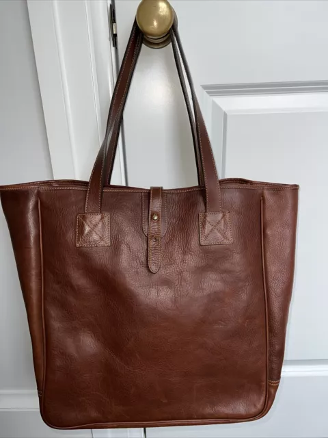 Vtg Polo Ralph Lauren RL Tan Brown Leather Large Tote Bag / Shoulder Bag