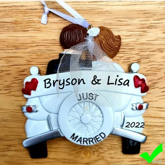 PERSONALIZED Christmas Tree Ornament Just Married Wedding Car Couple Dated Gift