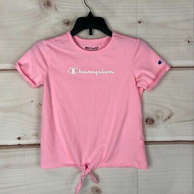 Champion Logo Graphic Short Sleeve Tie-Front Girls Size 6X Pink T-Shirt Top