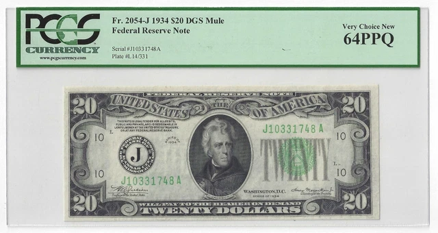 Series 1934 $20 Federal Reserve Note DGS Mule PCGS 64PPQ (57627)