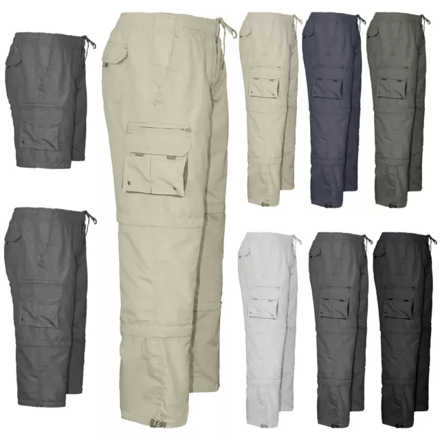 Mens Elasticated Summer Trousers New Cargo Combat Work Pants Lightweight Shorts