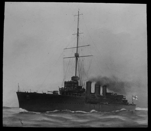 Magic Lantern Slide HMS UNDAUNTED C1914 PHOTO ROYAL NAVY SHIP CRUISER