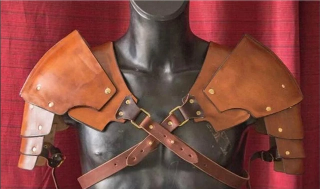 Épaule Pauldron Faux Cuir Médiéval Réglable Steampunk Viking - Marron Pour Costume