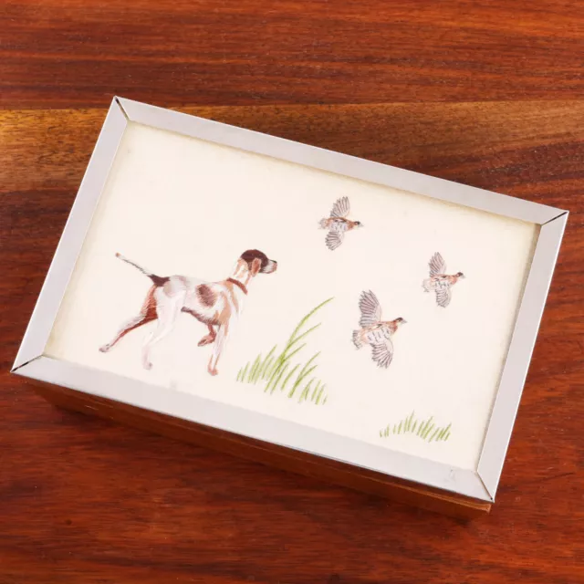 Sterling Silver Cigarette Box Kentucky Walnut Embroidered Birds, Dogs, Jockeys