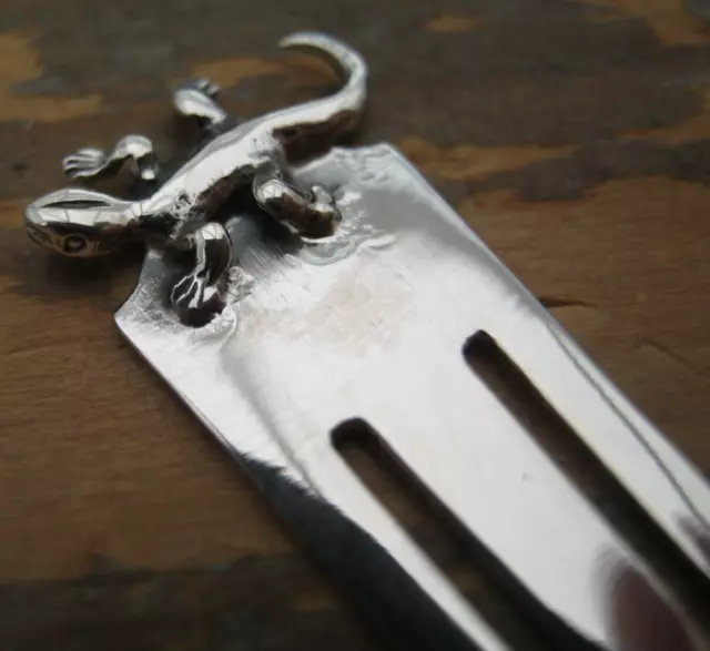 Solid Silver 925 Bookmark With A Lizard / Gecko Topper - Paper / Money Clip