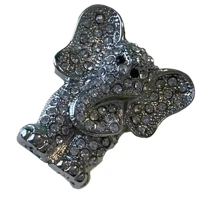 Elephant Brooch Safari Encrusted Silver Tone Scarf Pin Circus Fashion Jewelry