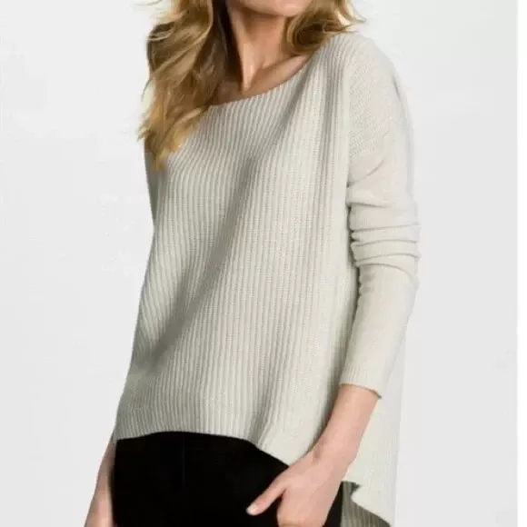 THEORY Efina Loryelle Thick Ribbed Knit Wool High Low Drop Shoulder Sweater M 8