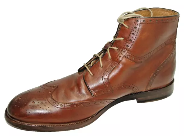 Sz 10 M JOHNSTON & MURPHY Men's Full Brogue Wingtip Ankle Boots Brown Leather