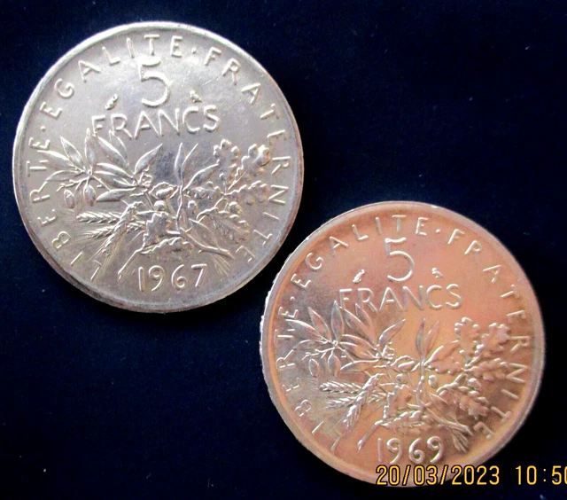 Super Lot 5 Francs Semeuse 1967  1969 (Les + rares) TTB++ Argent  . . 2 PHOTOS