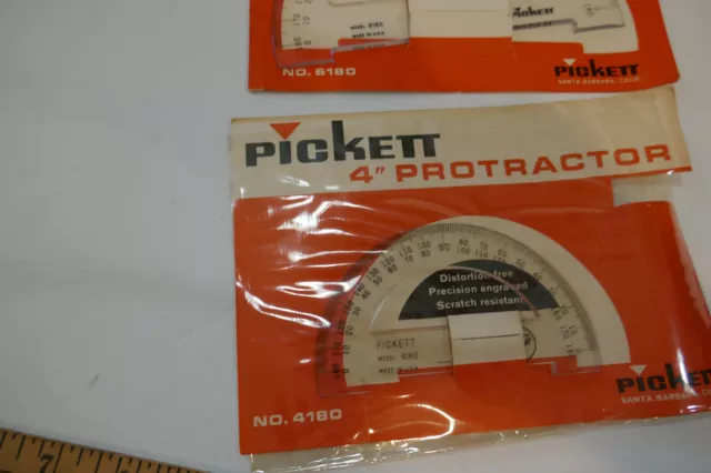 N.O.S. Pickett Brand 4 and  6" Clear Protractor Vintage Made in United States. 2