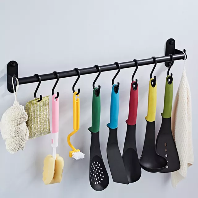 AU Kitchen Rail Rack Wall Mounted Utensil Hanging Rack Aluminum Hook Hanger
