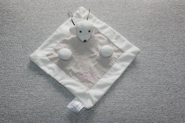 Jolipa Bvba Doudou Mouton Plat Beige Blanc Coeur Rose Brode Etat Neuf