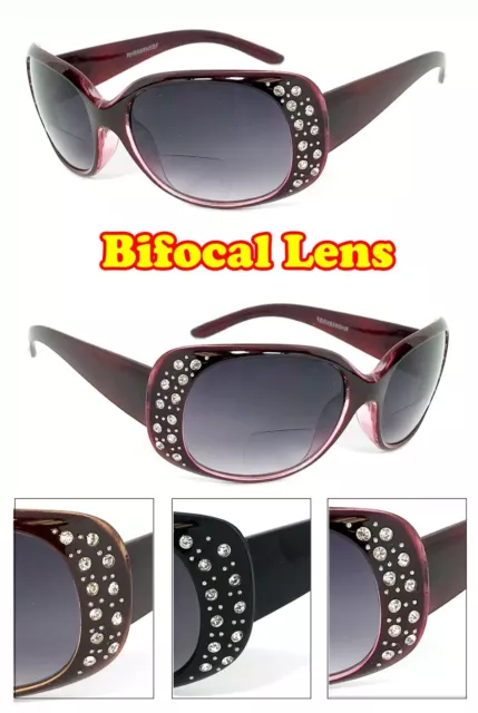 Bifocal Reading Sunglasses Glasses Rhinestones Women Power Tint UV Protection