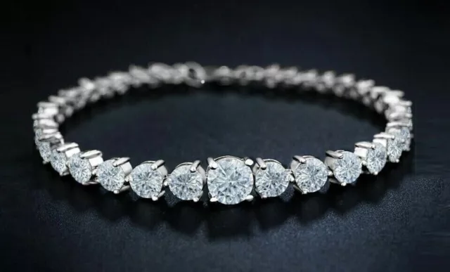 4.50Ct Round Real Moissanite Women' Gift Tennis Bracelet 14k White Gold Plated