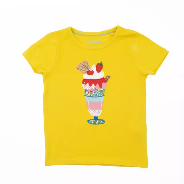 Mini Boden Top Girls Yellow Ice Cream Summer Cotton Short Sleeve Kids Holiday