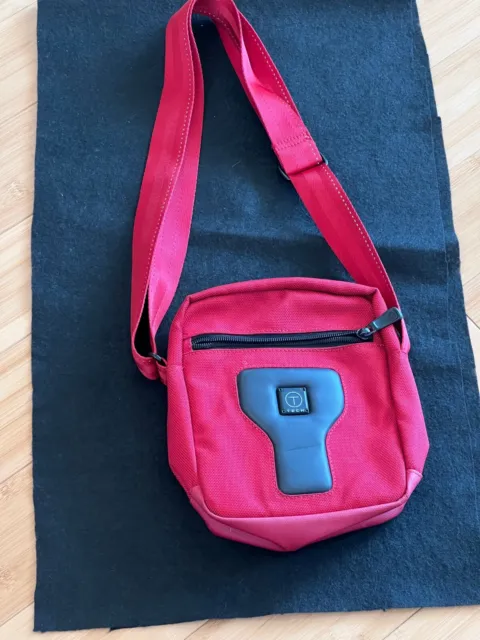 Tumi Leather Trimmed Red Vermillion Ballistic Small Crossbody Messenger Bag
