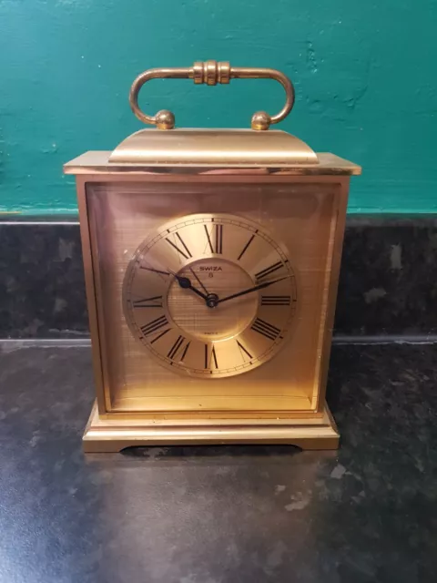 Vintage Swiss Swiza 8 Day Brass Alarm Carriage Clock