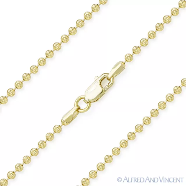 2mm Moon Cut Bead Link 925 Sterling Silver 14k Yellow Gold-Plated Chain Necklace