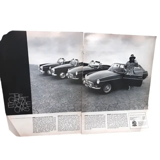1968 MGB Great Escape Cars 2 Page Ad vintage Original Print ad