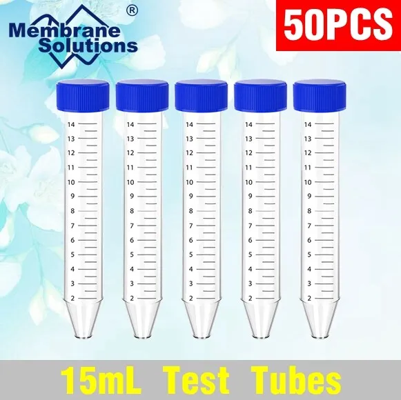 Conical Centrifuge Tubes 15mL, 50 Pack Sterile Plastic Test Tubes with Screw Cap