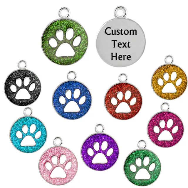 Personalised Dog Cat Pet Tag Engraved Reflective Collar ID Tag Glitter Various