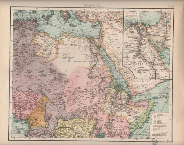 Landkarte map 1905: OST-AFRIKA. Ägypten