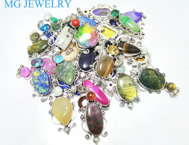 Wholesale 20Pcs Double Stone Mix Pendant Lot Gemstone 925 Sterling Silver Plated