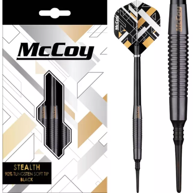 McCoy Stealth 90 % Wolfram schwarz weiche Spitze Darts SET 18g + KOSTENLOSE GELDBÖRSE