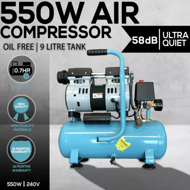 Air Compressor Oil Free 9L Tank Electric 0.7HP 40LMin 7Bar  Direct Drive 550W