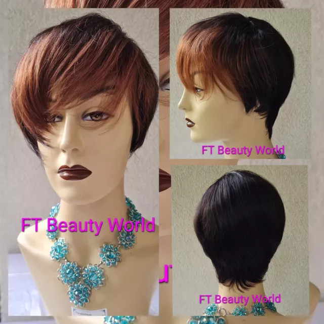 Brazilian Straight Pixie Cut Short Human Hair Wig With Bangs, 100% Remy 1b/30